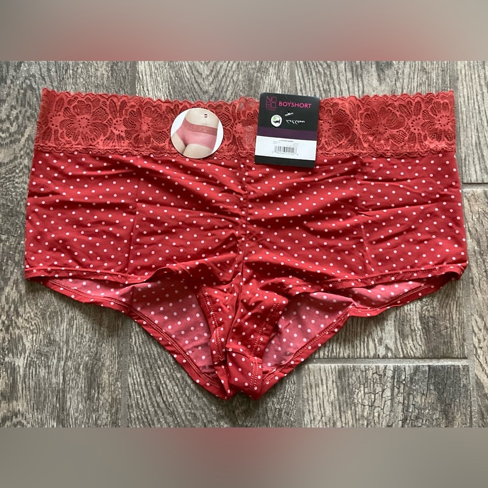 New Nobo, No Boundaries microfiber & lace boyshort panties size XS Clay Dot